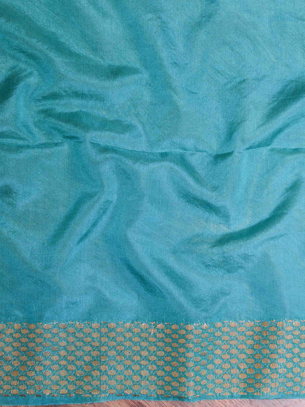 Banarasee Art Silk Saree With Zari Floral Border & Self Weaving Work-Blue
