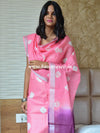 Bhagalpuri Silk Cotton Suit Set With Shibori Dye Design-Pink & Purple