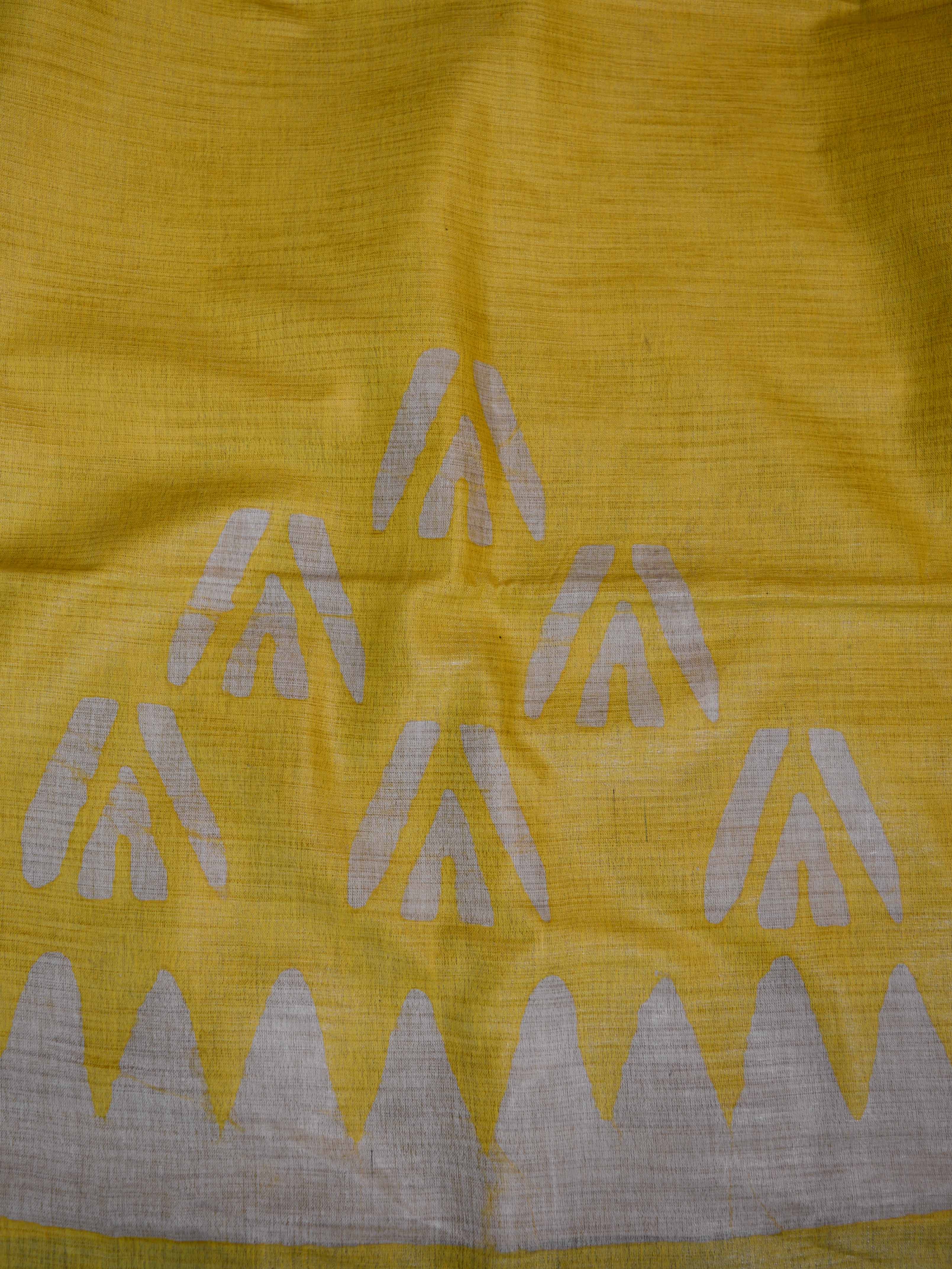 Handloom Khadi Cotton Hand-Dyed Batik Pattern Salwar Kameez Dupatta Set-Beige & Yellow