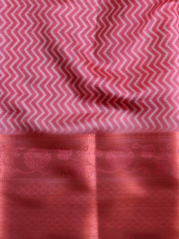 Banarasee Handwoven Semi Silk Saree With Digital Print & Broad Zari Border-Pink