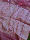 Handwoven Semi Silk Saree With Jaal Design & Silver Zari Border-Pink