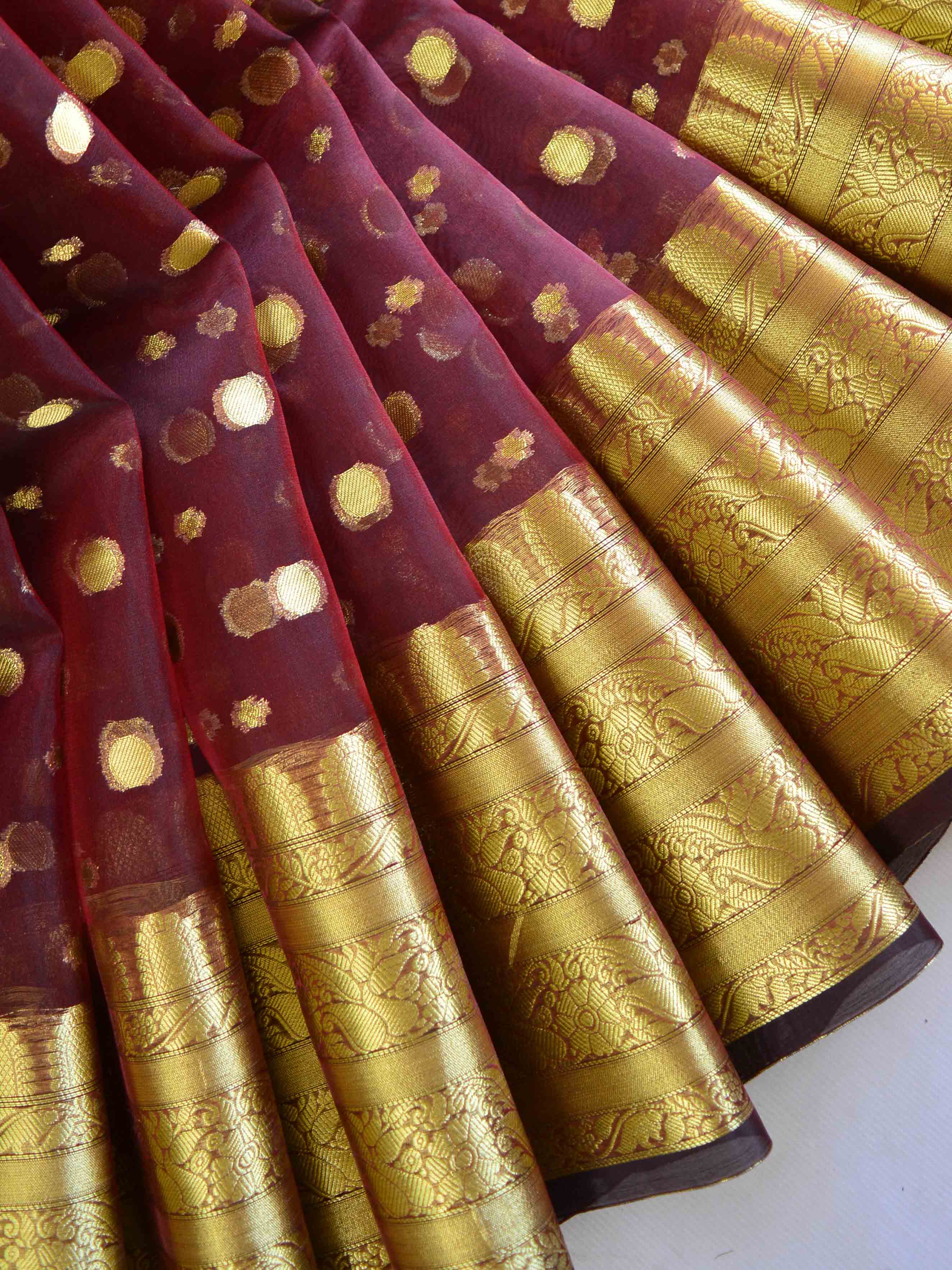 Banarasee Organza Mix Saree With Buti Design & Zari Border-Brown
