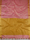 Banarasee Handloom Pure Linen By Tissue Embroidered Saree-Rose Pink(Gold Tone)