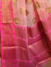 Banarasee Organza Mix Saree With Zari Buta & Pink Satin Border-Peach