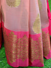 Banarasee Organza Mix Saree With Zari Buta & Pink Satin Border-Peach