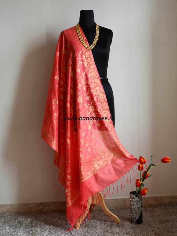 Banarasee/ Banarasi Cotton Silk Zari Jaal Dupatta-Peach