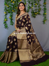 Banarasee Semi Silk Saree With Paisley Buti & Floral Pallu Design-Brown