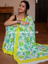 Handloom Mul Cotton Ajrakh Print Saree-White