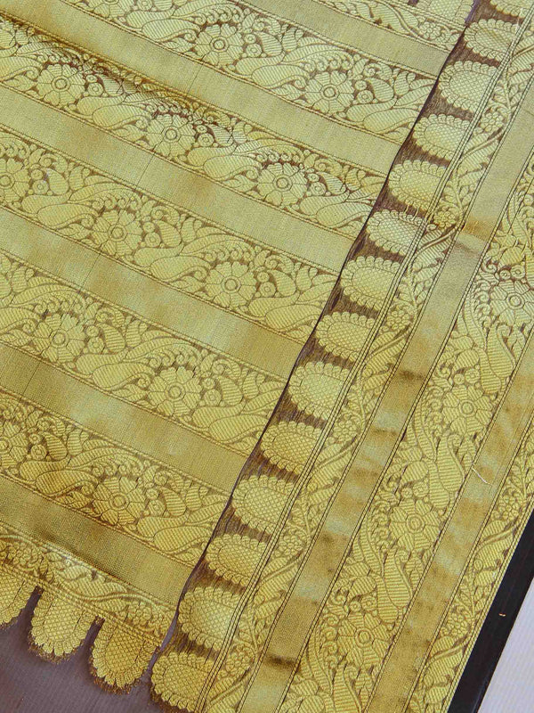 Banarasee Organza Mix Saree With Buti Design & Zari Border-Brown