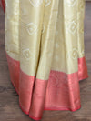 Banarasee Handwoven Contrast Border Saree With Self Weaving Design-Gold