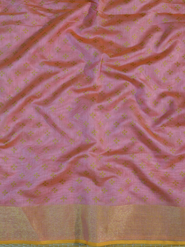Banarasee Chanderi Salwar Kameez Gold Buta Fabric With Pink Dupatta-Peach & Pink