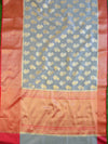 Banarasee/Banarasi Cotton Silk Saree With Buti Design-White & Red