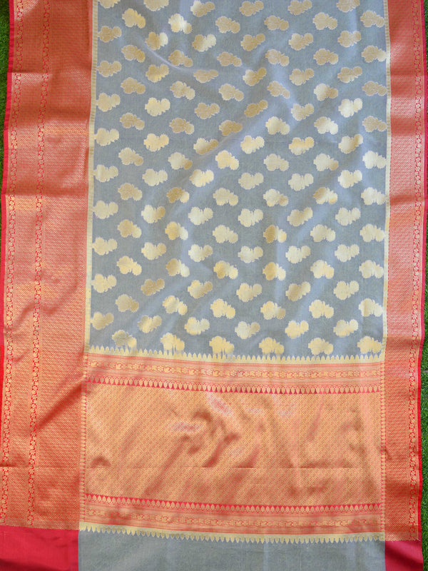 Banarasee/Banarasi Cotton Silk Saree With Buti Design-White & Red