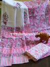 Handloom Mul Cotton Handblock Printed Suit Set-Pink & White