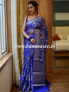Banarasee Handwoven Semi-Chiffon Saree With Zari Floral Jaal Design-Blue