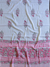 Handloom Mul Cotton Handblock Printed Suit Set-Pink & White