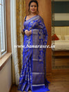 Banarasee Handwoven Semi-Chiffon Saree With Zari Floral Jaal Design-Blue
