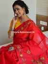Banarasee Chanderi Cotton Hand-Embroidered Saree-Red