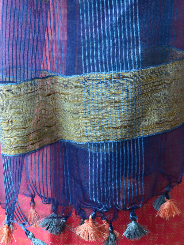 Bhagalpuri Silk Cotton Suit Set With Ghichha Jaal Kameez & Kota Dupatta-Peach & Grey
