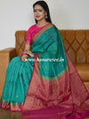 Banarasee Handwoven Pure Muga Silk Sari Buti With Floral Border & Pallu-Green