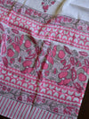 Handloom Mul Cotton Handblock Printed Suit Set-Pink & White