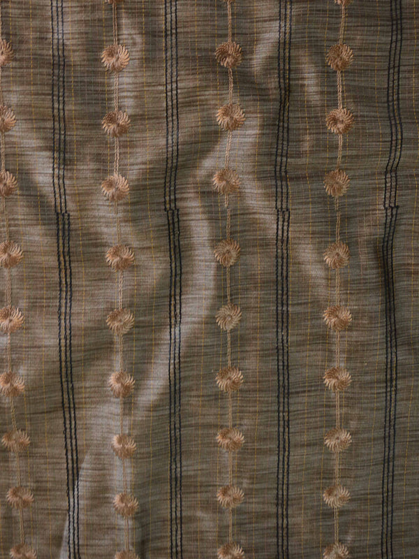 Banarasee Ghichha Embroidery Cotton Silk Salwar Kameez Fabric-Brown