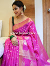 Banarasee Handwoven Semi-Chiffon Saree With Buti Design & Broad Floral Border-Pink