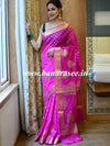Banarasee Handwoven Semi-Chiffon Saree With Buti Design & Broad Floral Border-Pink