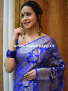 Banarasee Handwoven Semi-Chiffon Saree With Zari Floral Jaal Design-Blue