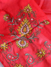 Banarasee Chanderi Cotton Hand-Embroidered Saree-Red