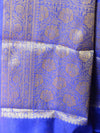 Banarasee Handwoven Semi-Chiffon Saree With Zari Floral Jaal Design-Blue