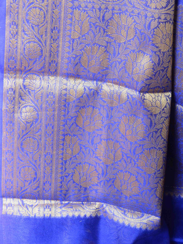Banarasee Handwoven Semi-Chiffon Saree With Zari Floral Jaal Design-Blue