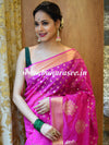 Banarasee Handwoven Semi-Chiffon Saree With Buti Design & Broad Floral Border-Pink