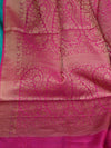 Banarasee Handwoven Pure Muga Silk Sari Buti With Floral Border & Pallu-Green