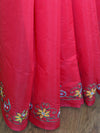 Banarasee Chanderi Cotton Hand-Embroidered Saree-Red