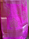 Banarasee Handwoven Semi-Chiffon Saree With Buti Design & Broad Floral Border-Pink