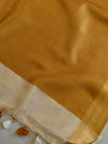 Banarasee Handloom Pure Linen By Tissue Embroidered Saree-Beige(Gold Tone)