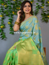 Banarasee Semi Silk Dual Shade Saree With Paisley Buti & Floral Pallu Design-Blue & Green