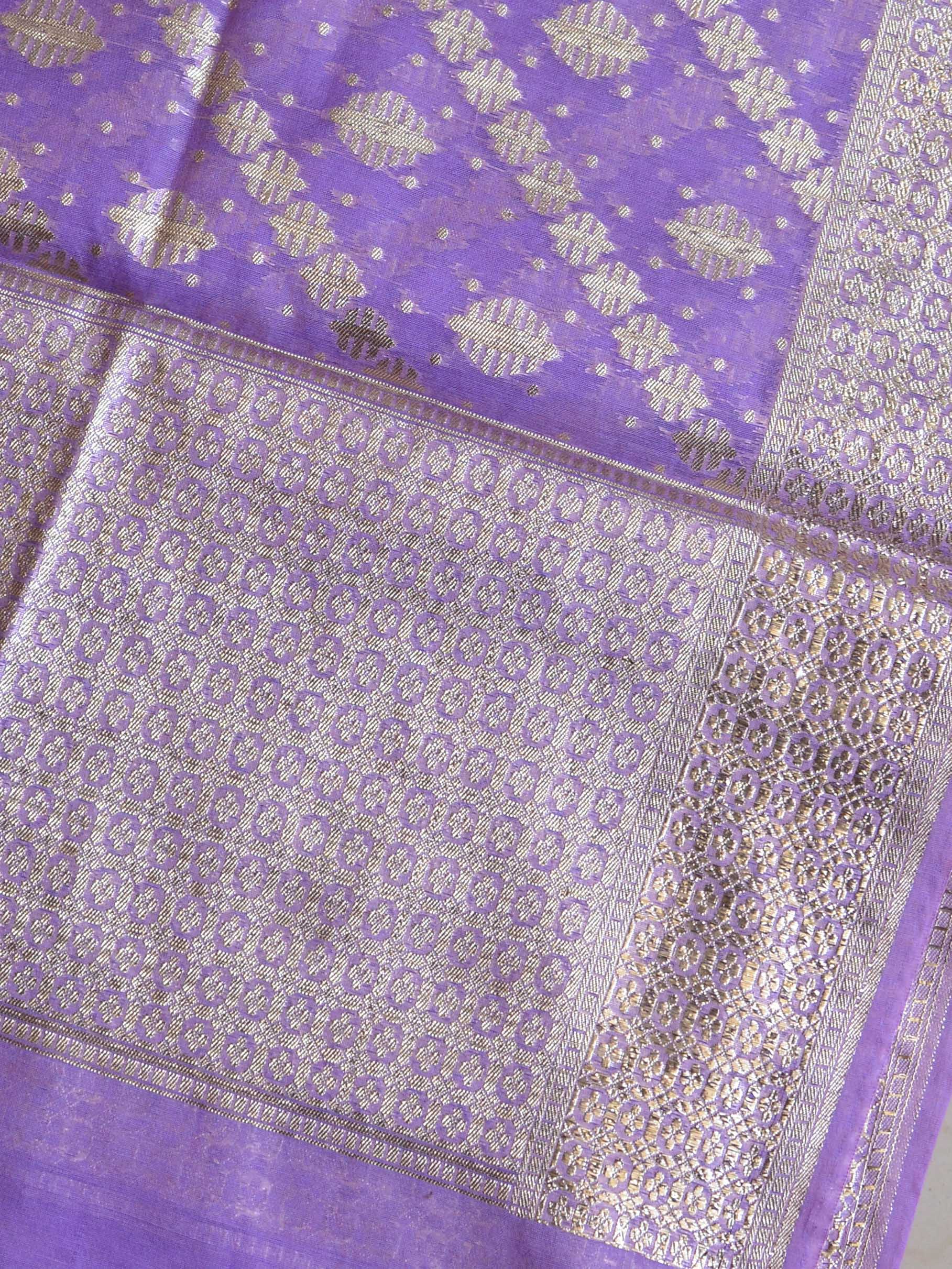 Banarasee Handloom Chanderi Silk Shibori Dyed Zari Work Salwar Kameez Dupatta Set-Lavender