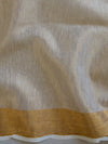 Banarasee Handloom Pure Linen By Tissue Embroidered Saree-Beige(Gold Tone)
