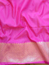 Banarasee Handwoven Semi-Chiffon Saree With Buti Design & Broad Floral Border-Pink