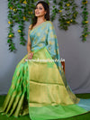 Banarasee Semi Silk Dual Shade Saree With Paisley Buti & Floral Pallu Design-Blue & Green