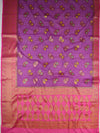 Banarasee Handwoven Semi Silk Saree With Antique Zari Buta Design-Purple & Pink