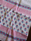 Handloom Mul Cotton Handblock Printed Suit Set-White