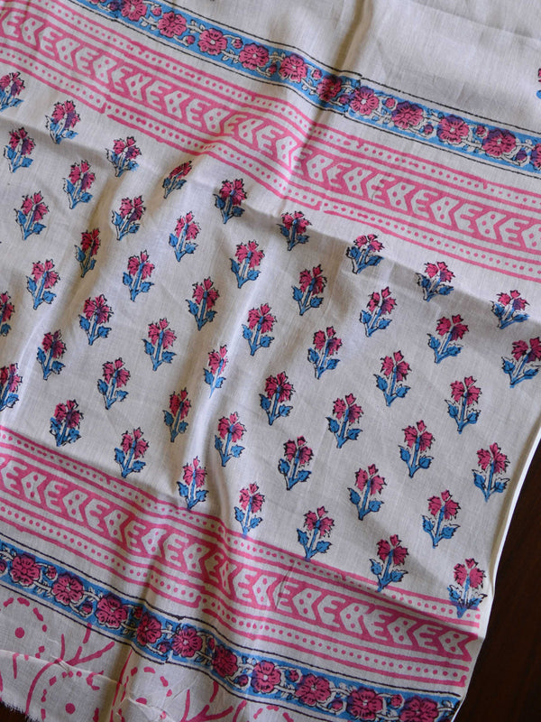 Handloom Mul Cotton Handblock Printed Suit Set-White