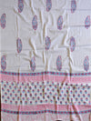 Handloom Mul Cotton Handblock Printed Suit Set-White