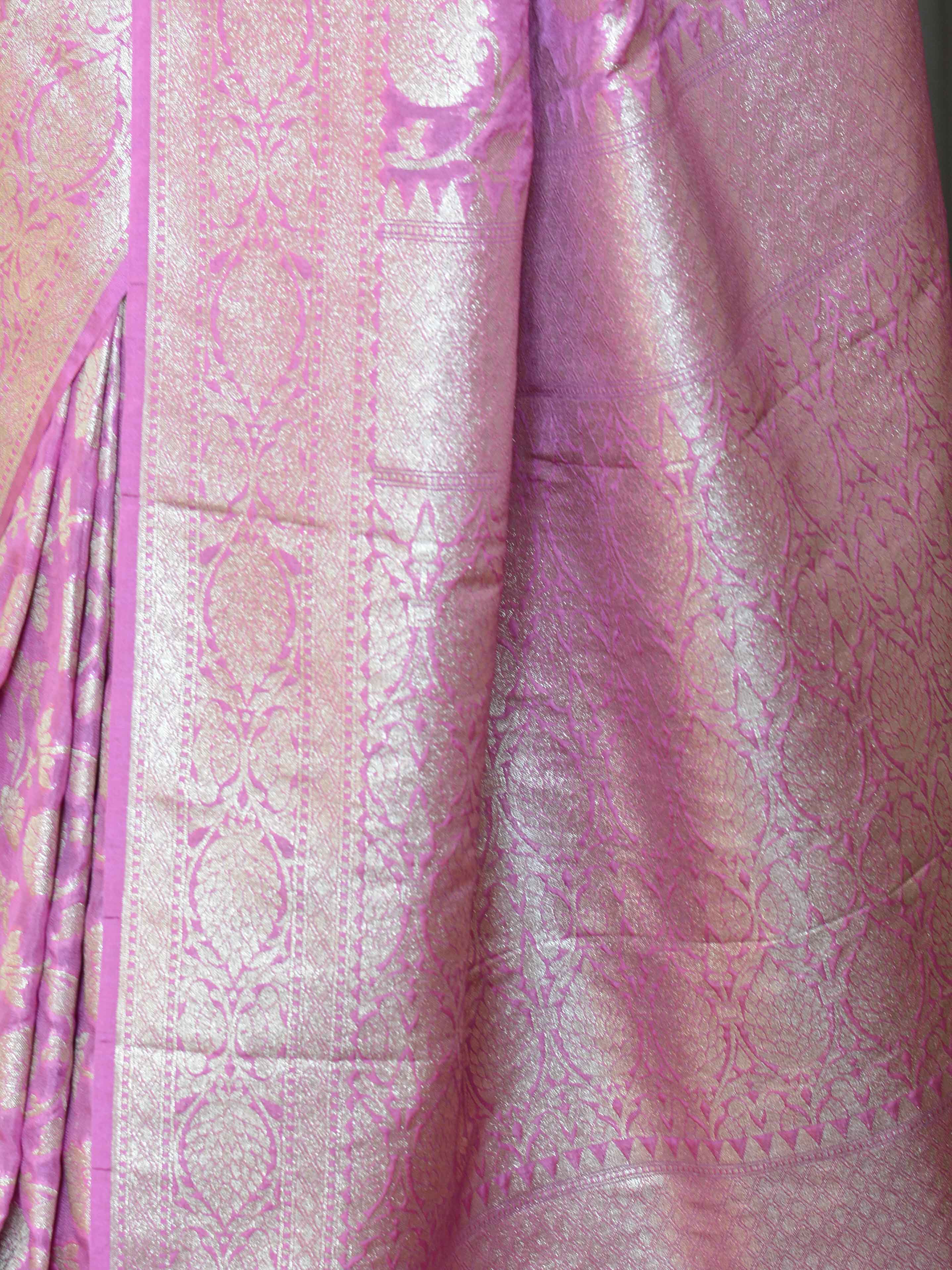 Banarasee Faux  Georgette Saree With Gold Zari Jaal Work-Pink