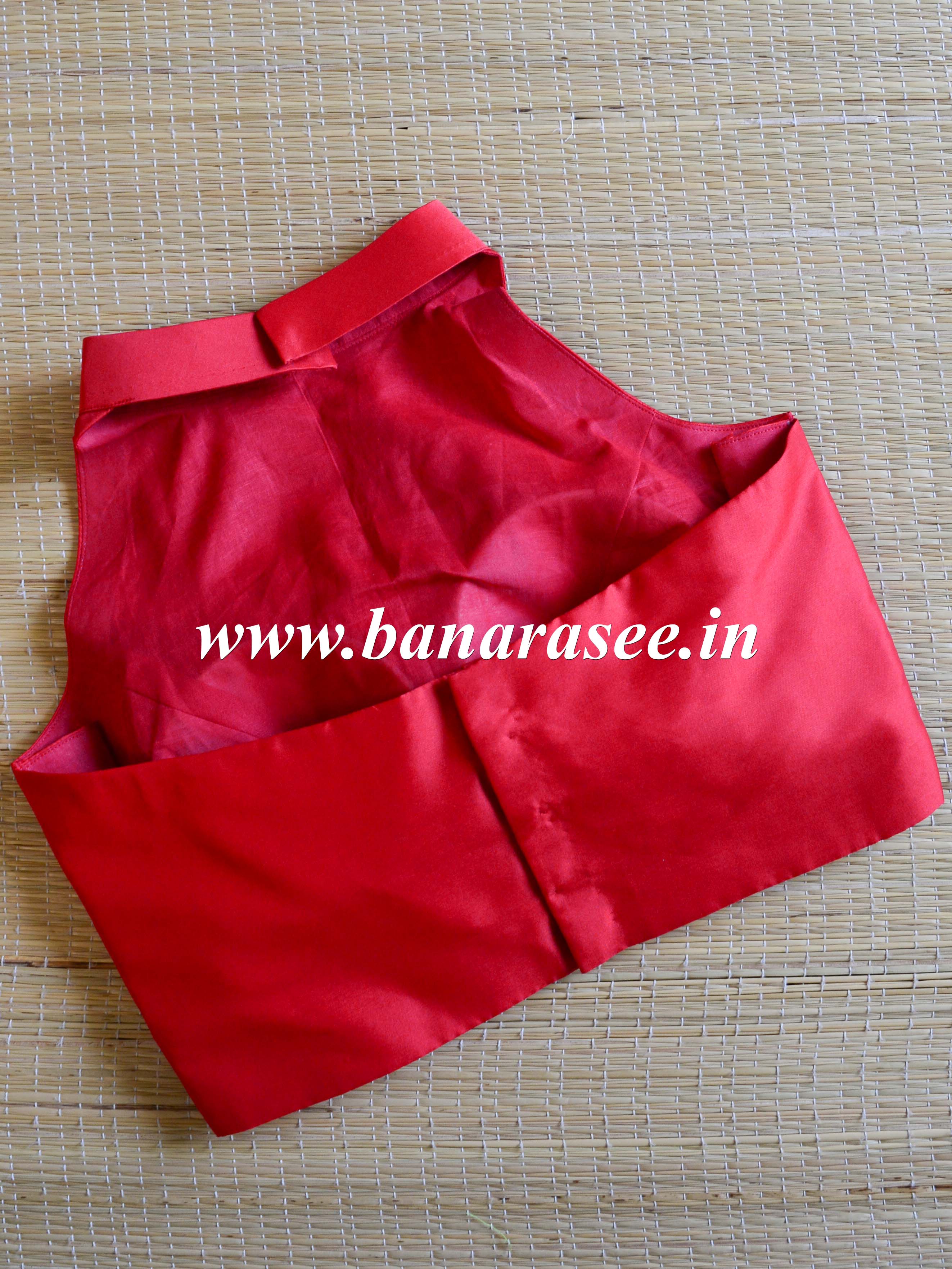 Banarasee Semi Silk Blouse-Red