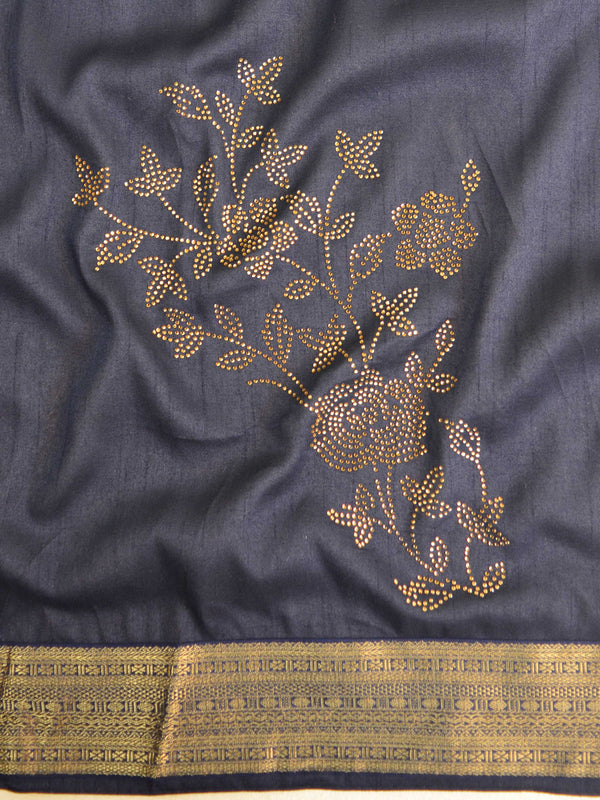 Banarasee Chiffon Blend Saree With Zari Border & Brocade Blouse-Yellow & Blue