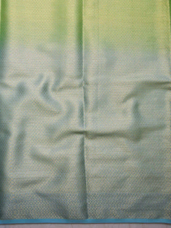 Banarasee Semi Silk Dual Shade Saree With Paisley Buti & Floral Pallu Design-Blue & Green